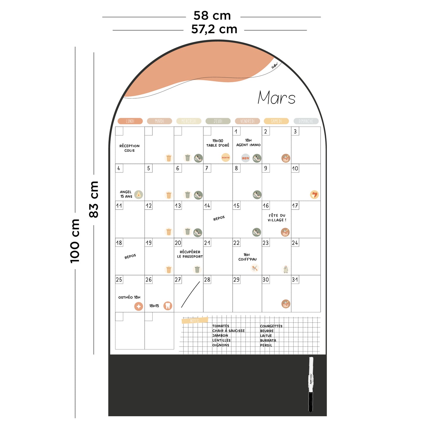 Abgerundeter monatlicher magnetischer Wandkalender – der Familienkalender